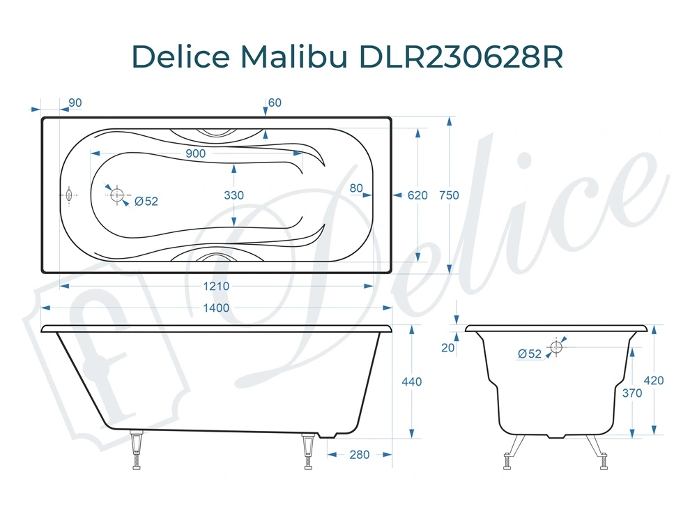 Ванна чугунная Delice Malibu 140х75 DLR230628R с отверстиями под ручки от магазина Vanna-Vanna.ru!