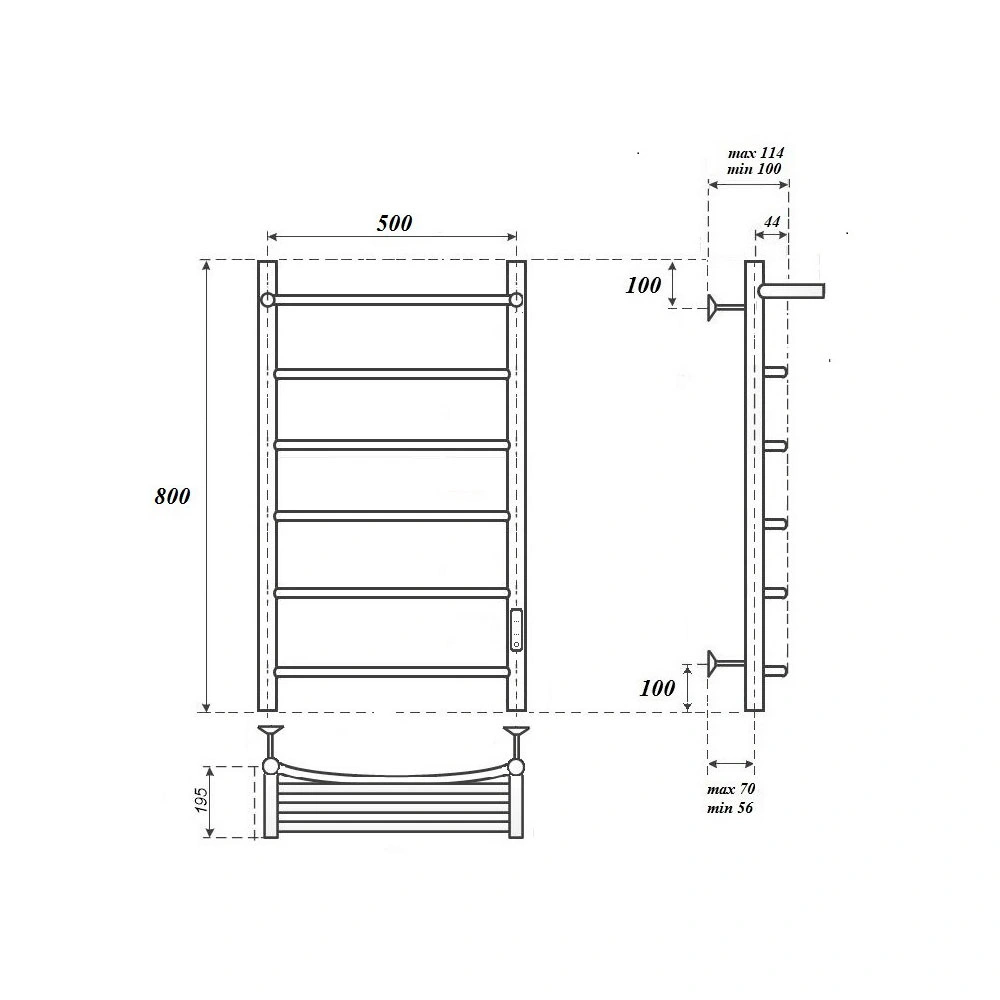 Полотенцесушитель электрический APEXTERMO Corona CR01185BM 800x500 с полкой, черный матовый от магазина Vanna-Vanna.ru!