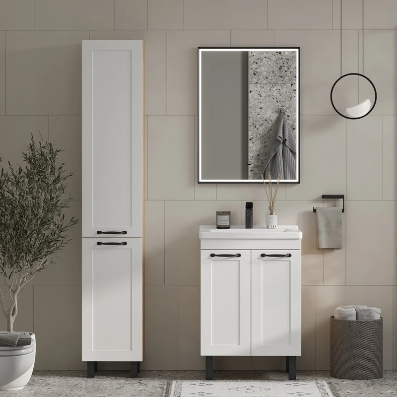 Тумба с раковиной EQUIL Lago 60 напольная, 2 двери, белый/дуб сонома от магазина Vanna-Vanna.ru!