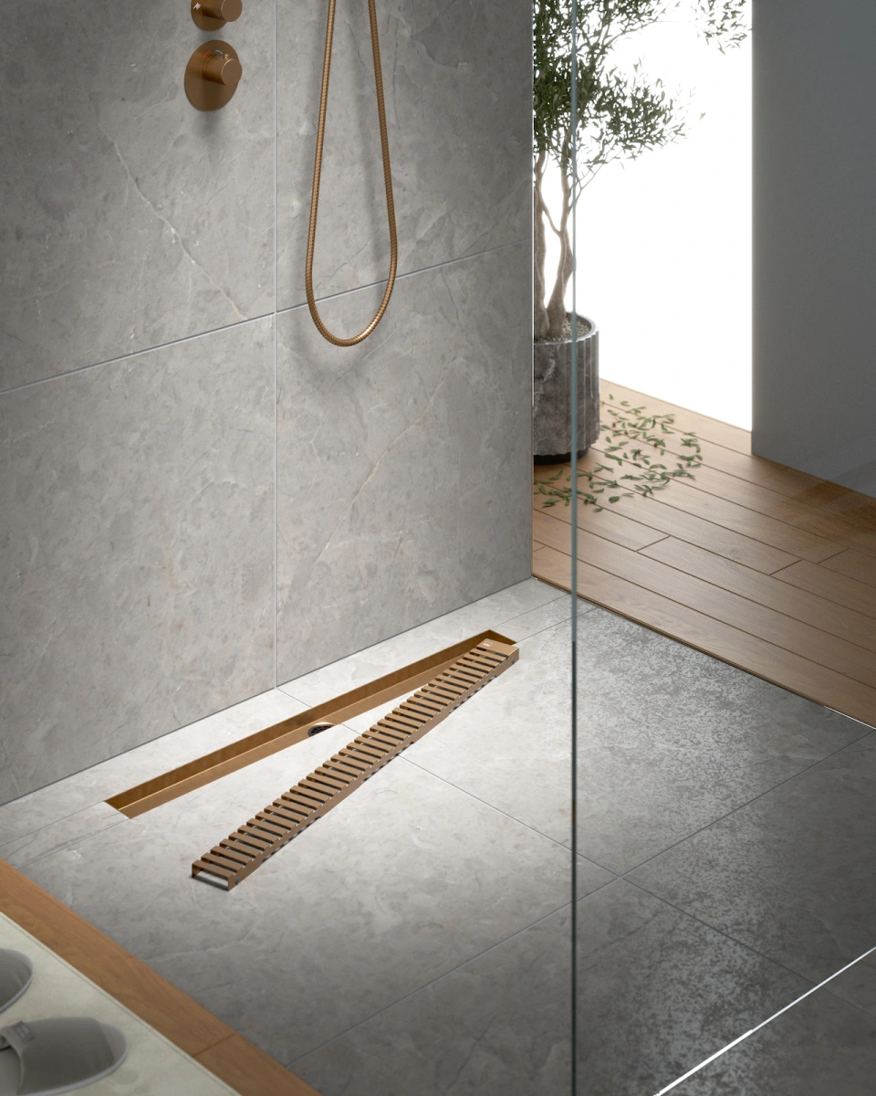 Душевой лоток TIMO Drain System 700 с вставкой "lines", Розовое золото от магазина Vanna-Vanna.ru!