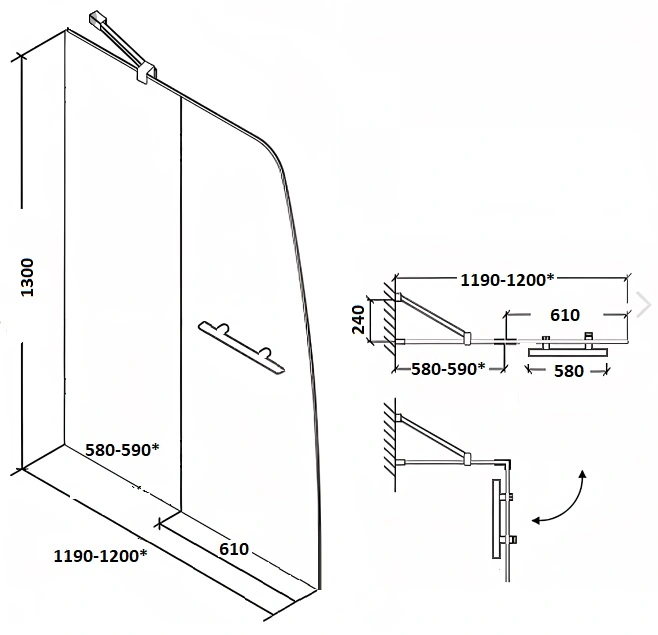 Стеклянная шторка Parly F03F 130x120 профиль белый от магазина Vanna-Vanna.ru!