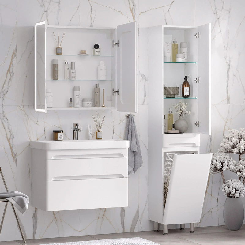 Пенал EQUIL Nice 40 напольный с корзиной L/R белый от магазина Vanna-Vanna.ru!