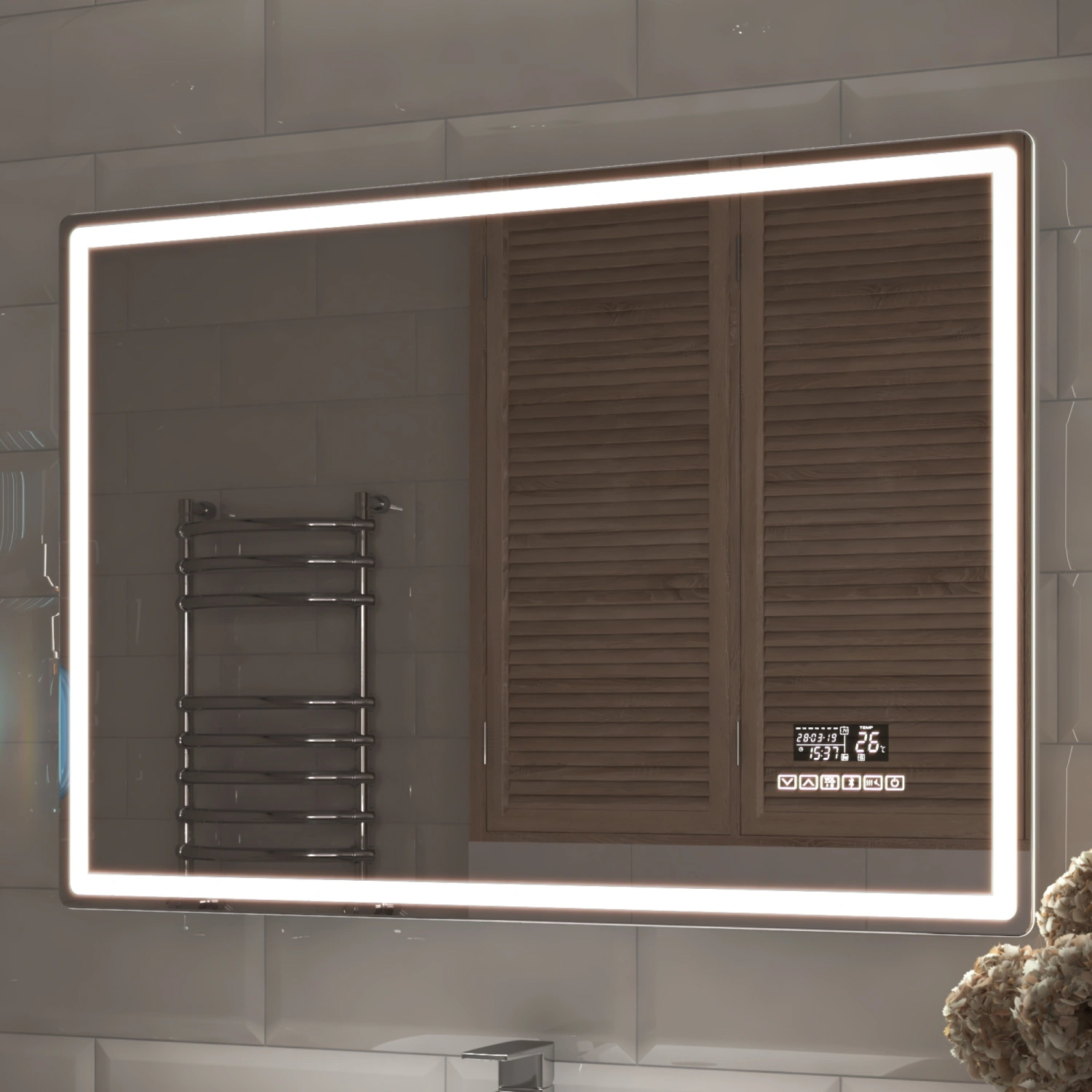 Зеркало Vigo Geometry Media 120 свет, сенсор, часы, антизапотевание от магазина Vanna-Vanna.ru!