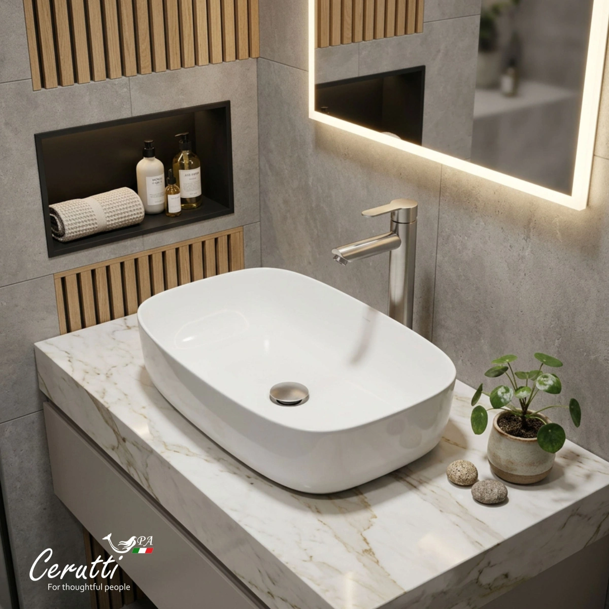 Раковина Ceruttispa CR0045 накладная, белая, прямоугольная 590х370х130 от магазина Vanna-Vanna.ru!