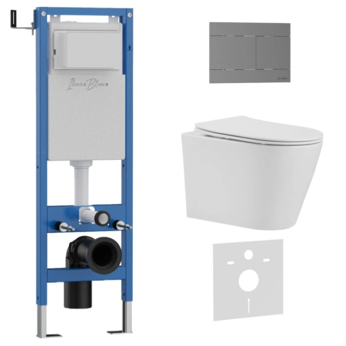 Комплект 3в1 IBERICA BLANCA инсталляция SILENCIO MINI, унитаз BURGOS ALTO белый, кнопка смыва INOX-R вороненая сталь (IB.001M.BRA.231.1502) от магазина Vanna-Vanna.ru!