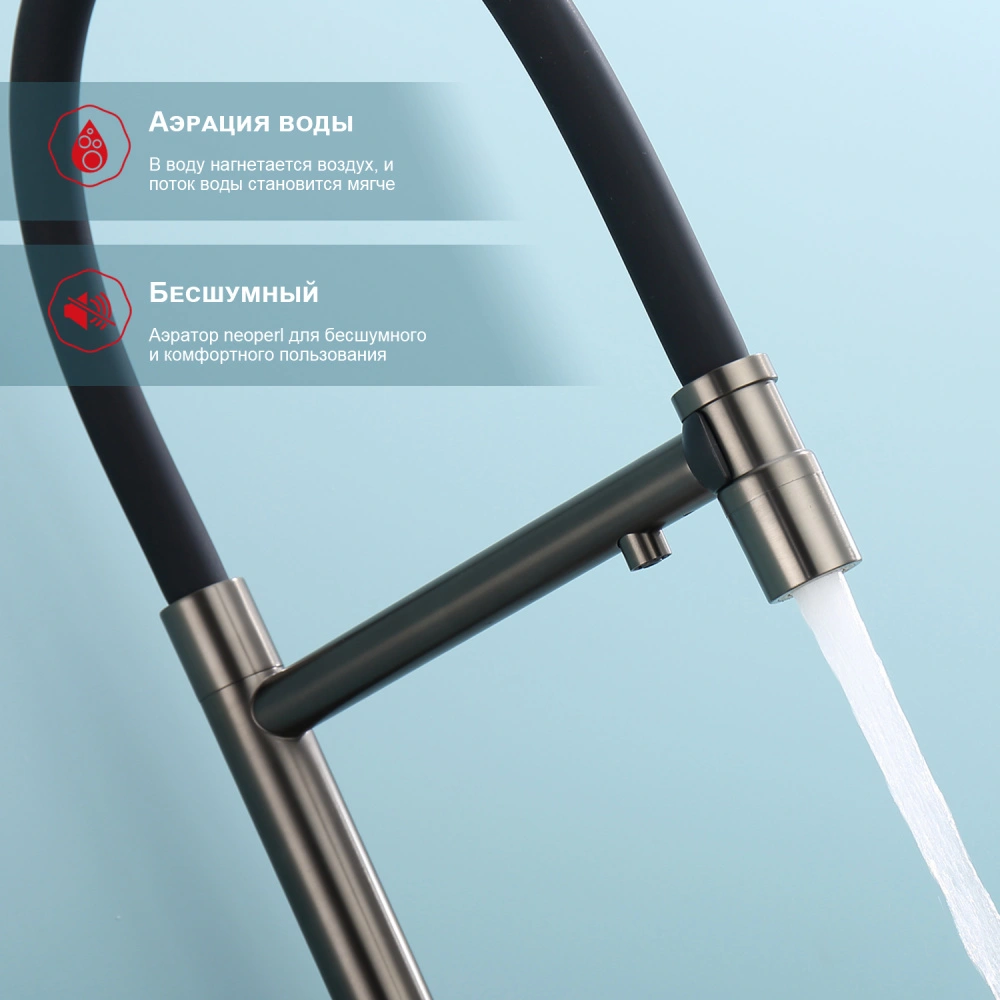 Смеситель для кухни с подключением фильтра Raglo R81.63.09, графит от магазина Vanna-Vanna.ru!