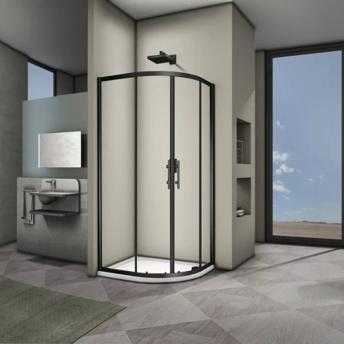 Душевой уголок Veconi RV07B-80-01-C3 80x80 полукруглый 1/4, без поддона, прозрачное стекло, черный матовый от магазина Vanna-Vanna.ru!
