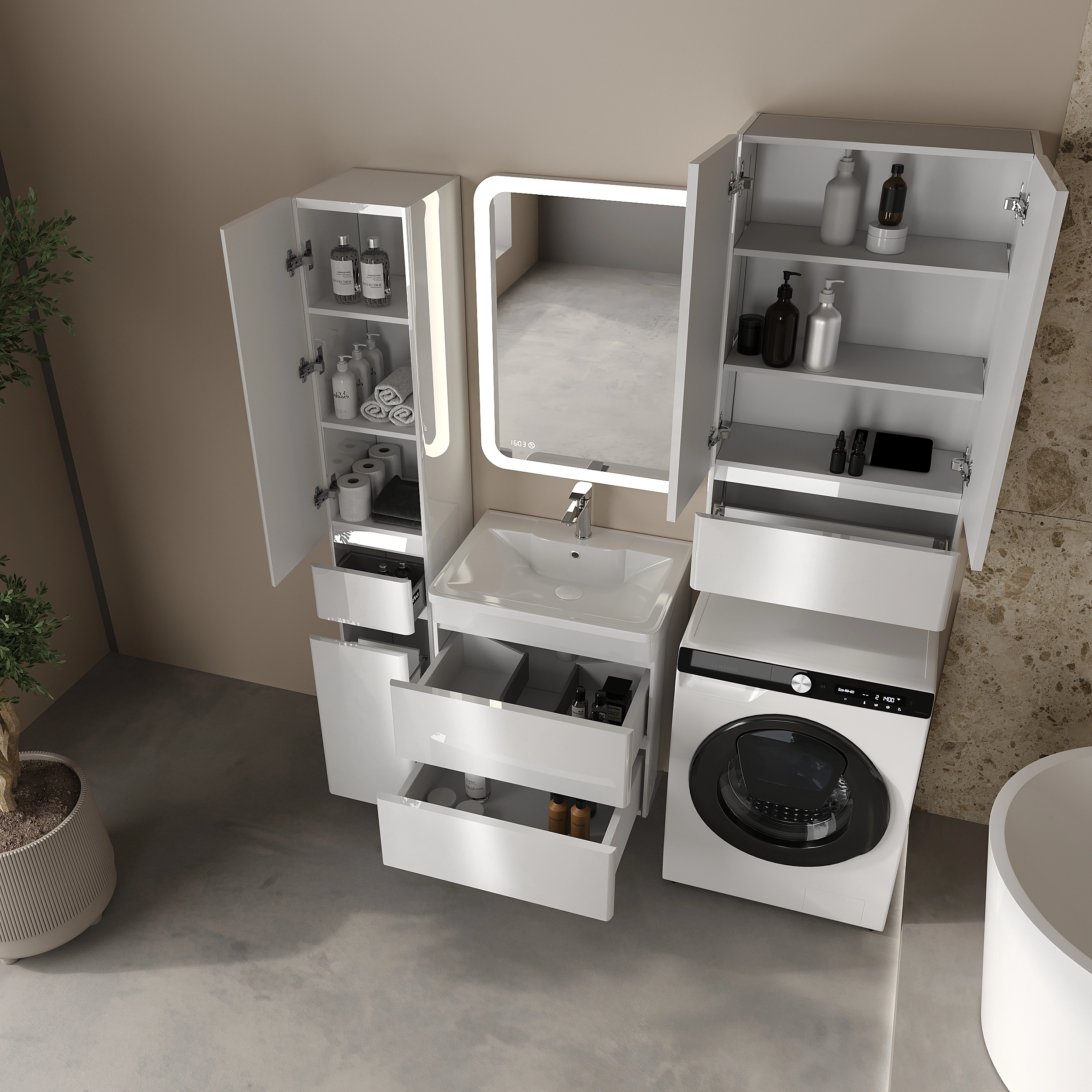 Тумба подвесная Style Line Атлантика 60, белый глянец, с раковиной Атлантик 60 от магазина Vanna-Vanna.ru!