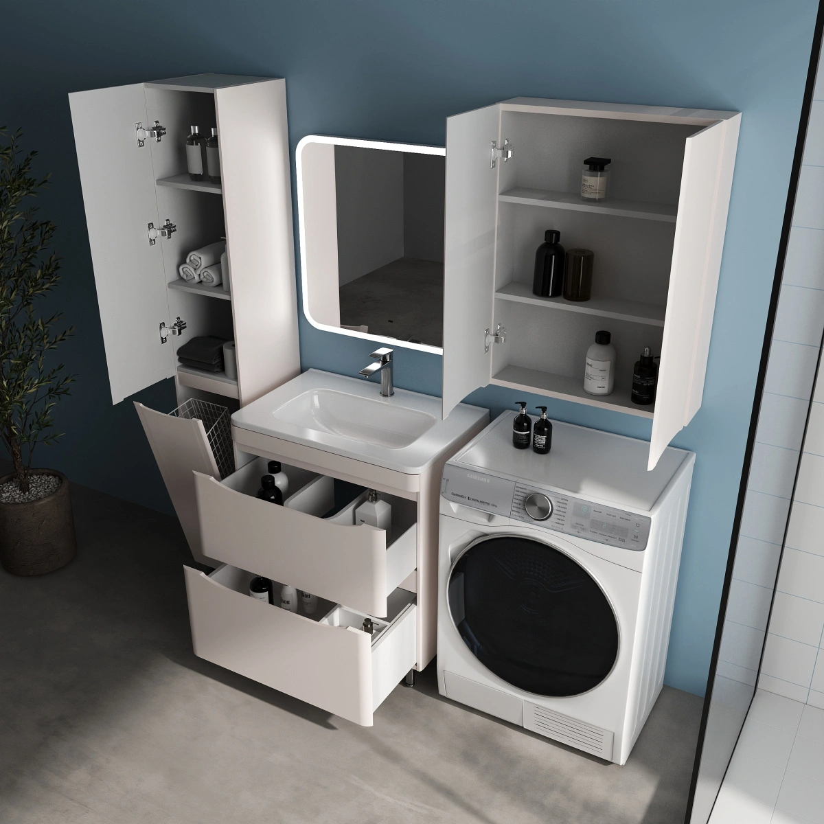 Тумба напольная Style Line Бергамо мини 70 (2 ящ.) антискрейтч карамель с раковиной Каре Люкс МИНИ 700х350 от магазина Vanna-Vanna.ru!