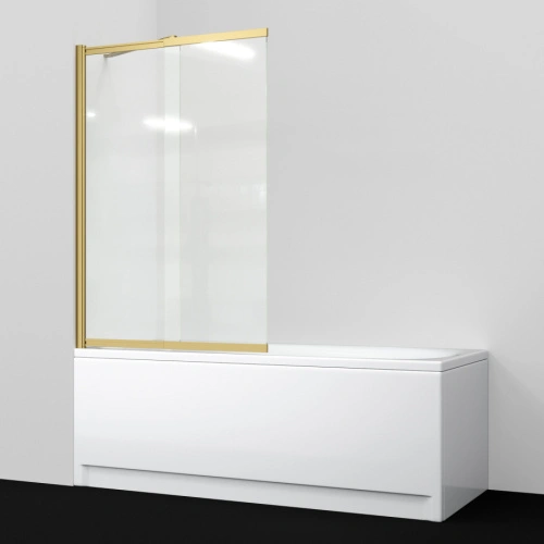 Стеклянная шторка WasserKraft Schunter 82S02-100WSF с фиксатором, профиль золото матовое от магазина Vanna-Vanna.ru!