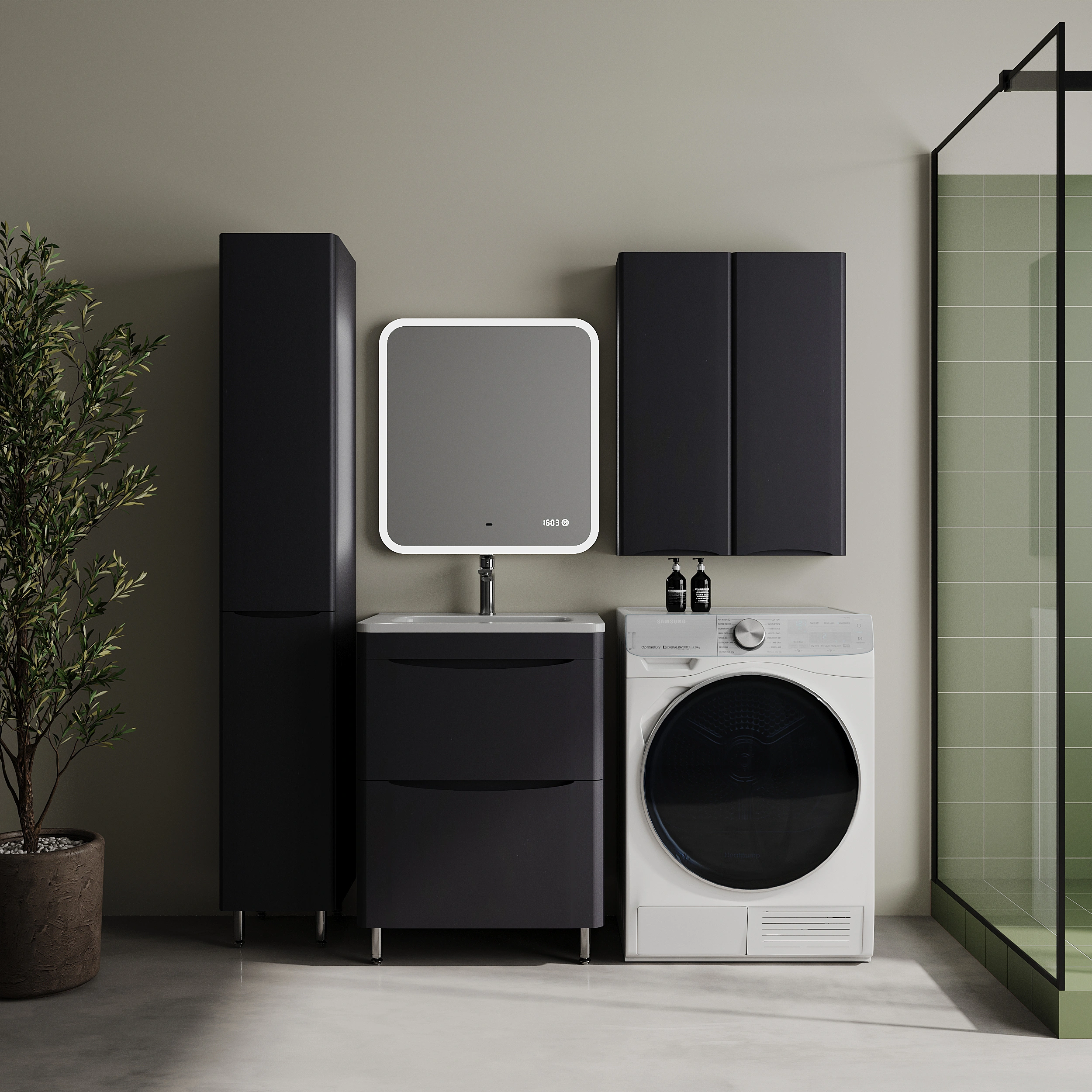 Тумба напольная Style Line Бергамо мини 60 (2 ящ.) антискрейтч графит матовый с раковиной Каре Люкс МИНИ 600х350 от магазина Vanna-Vanna.ru!
