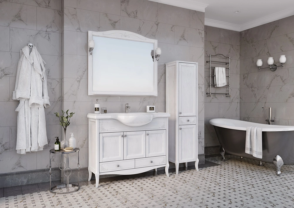 Пенал ASB Woodline Салерно 40 R напольный, белый, патина серебро от магазина Vanna-Vanna.ru!