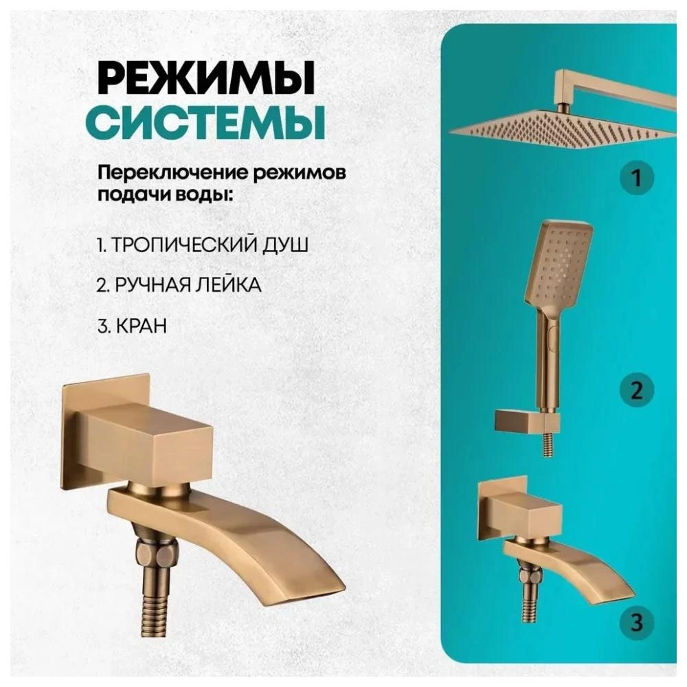 Душевая система встраиваемая Grocenberg GB5007BR, бронза от магазина Vanna-Vanna.ru!