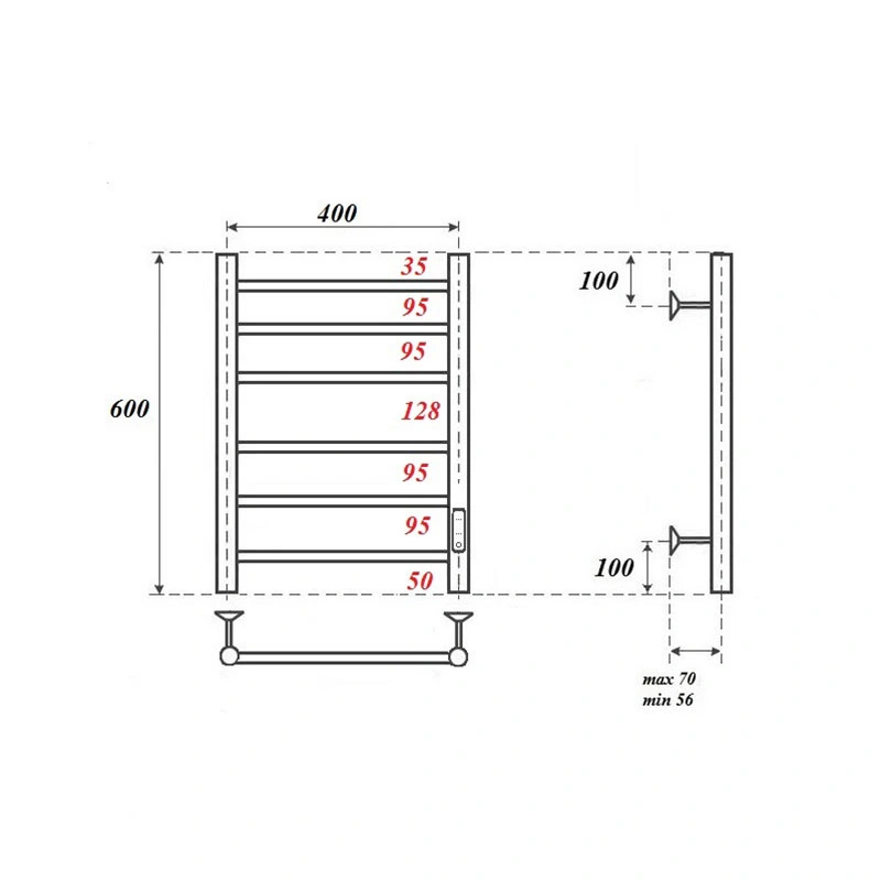 Полотенцесушитель электрический APEXTERMO Stella ST00164BM 600x400, черный матовый от магазина Vanna-Vanna.ru!