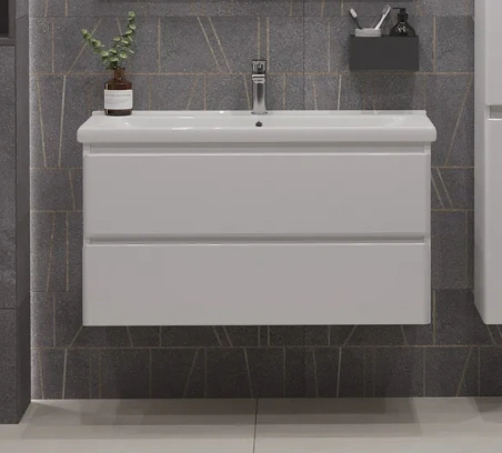 Тумба подвесная SanStar Arista 100 с раковиной Гармония 100, белая