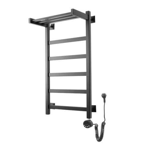 Полотенцесушитель электрический Domoterm Квадро Плюс с полкой П6 400х800 ER, черный матовый от магазина Vanna-Vanna.ru!