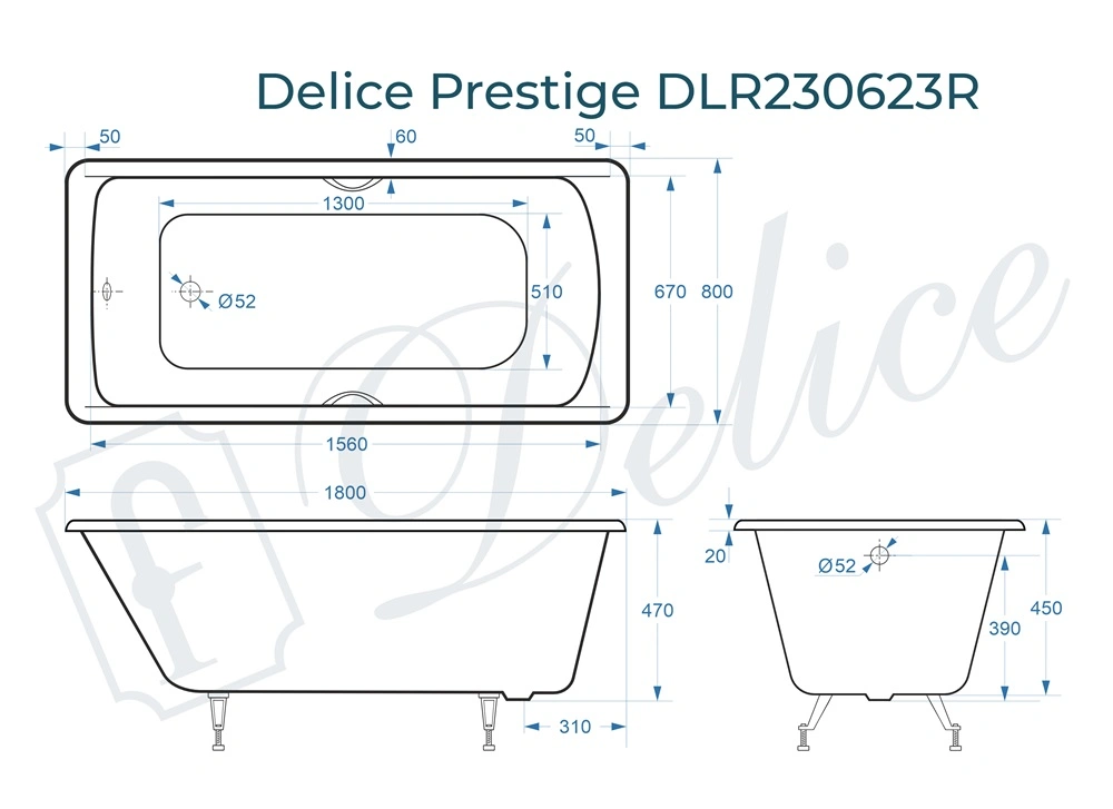 Ванна чугунная Delice Prestige 180х80 DLR230623R с отверстиями под ручки от магазина Vanna-Vanna.ru!