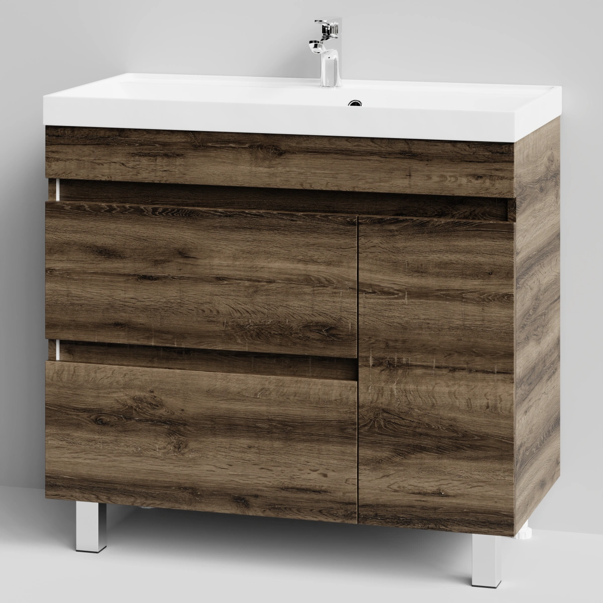 Тумба с раковиной Vod-ok Бест 90 правая дверь, напольная, Дуб крымский коричневый от магазина Vanna-Vanna.ru!