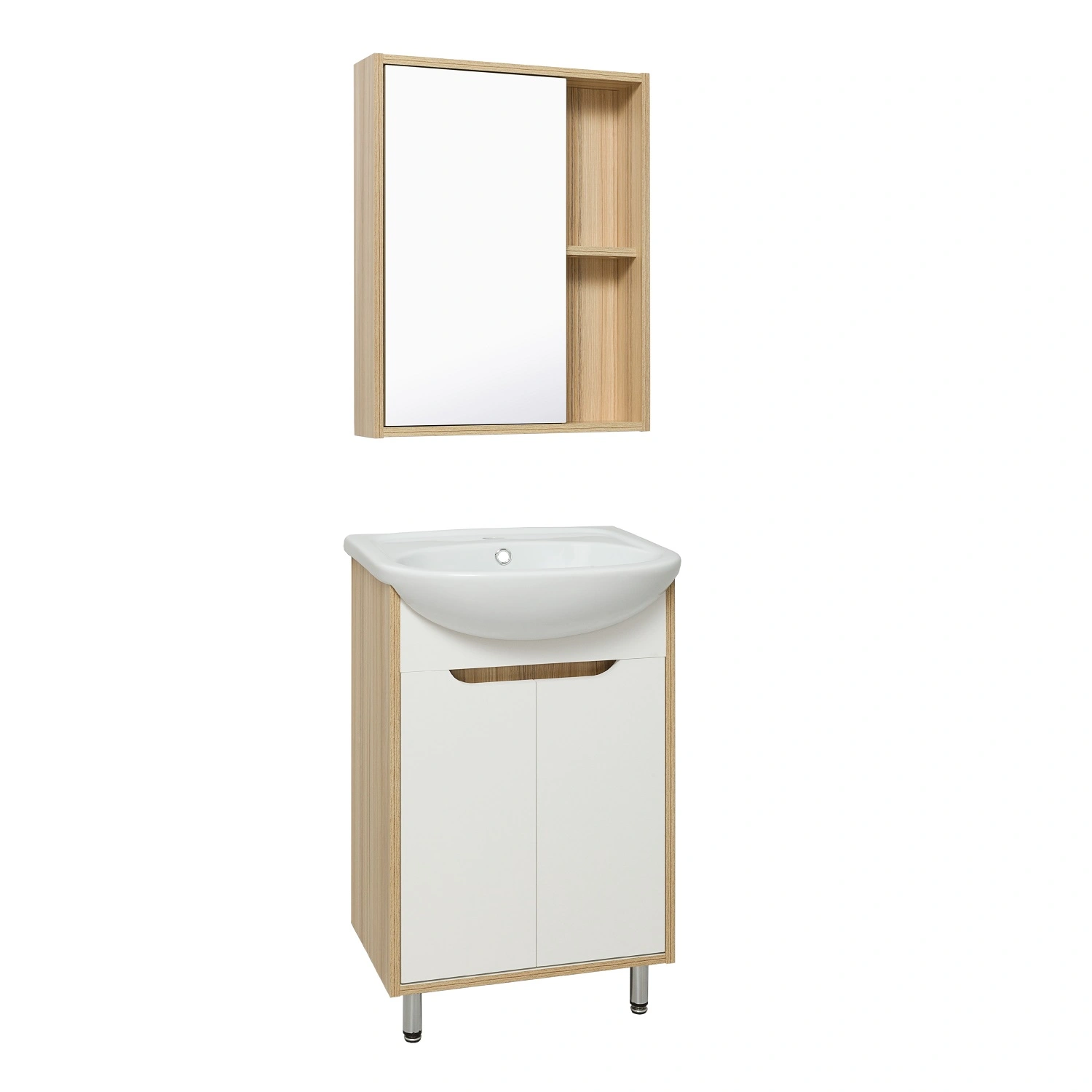 Тумба напольная Runo Эко 50 с раковиной Уют 50 белый/лиственница