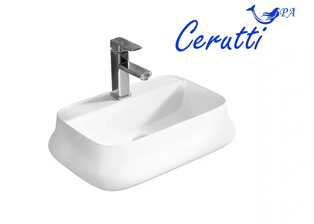 Раковина Ceruttispa CR0061 накладная, белая, прямоугольная, с отверстием под смеситель 530х370х135 от магазина Vanna-Vanna.ru!