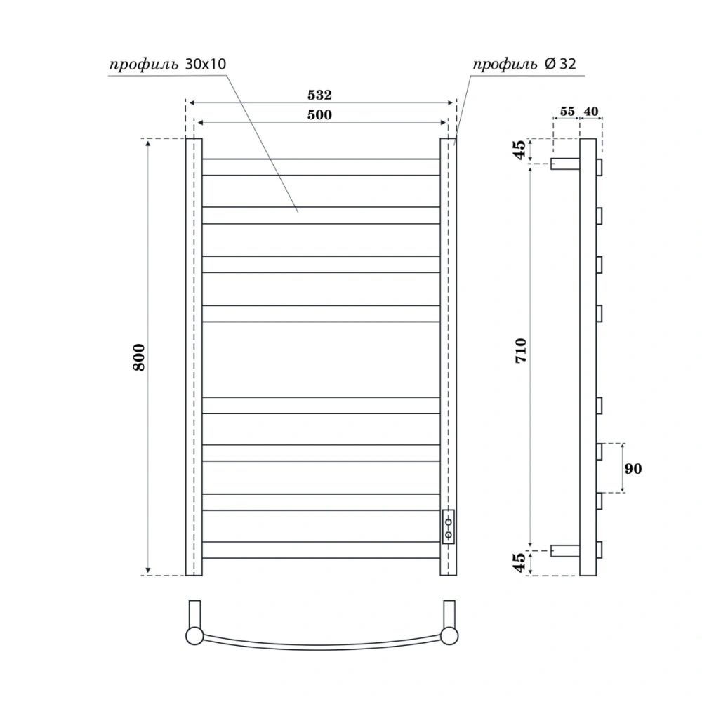 Полотенцесушитель электрический APEXTERMO Umbra UM00185WM 800x500, белый матовый от магазина Vanna-Vanna.ru!