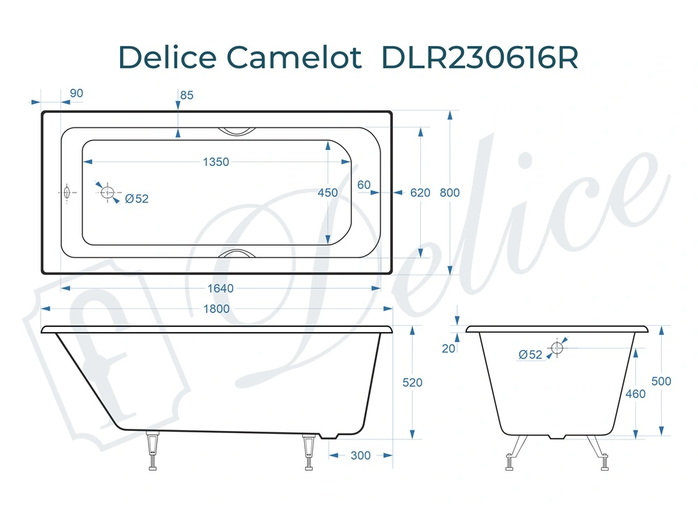 Ванна чугунная Delice Camelot 180х80 DLR230616R с отверстиями под ручки от магазина Vanna-Vanna.ru!