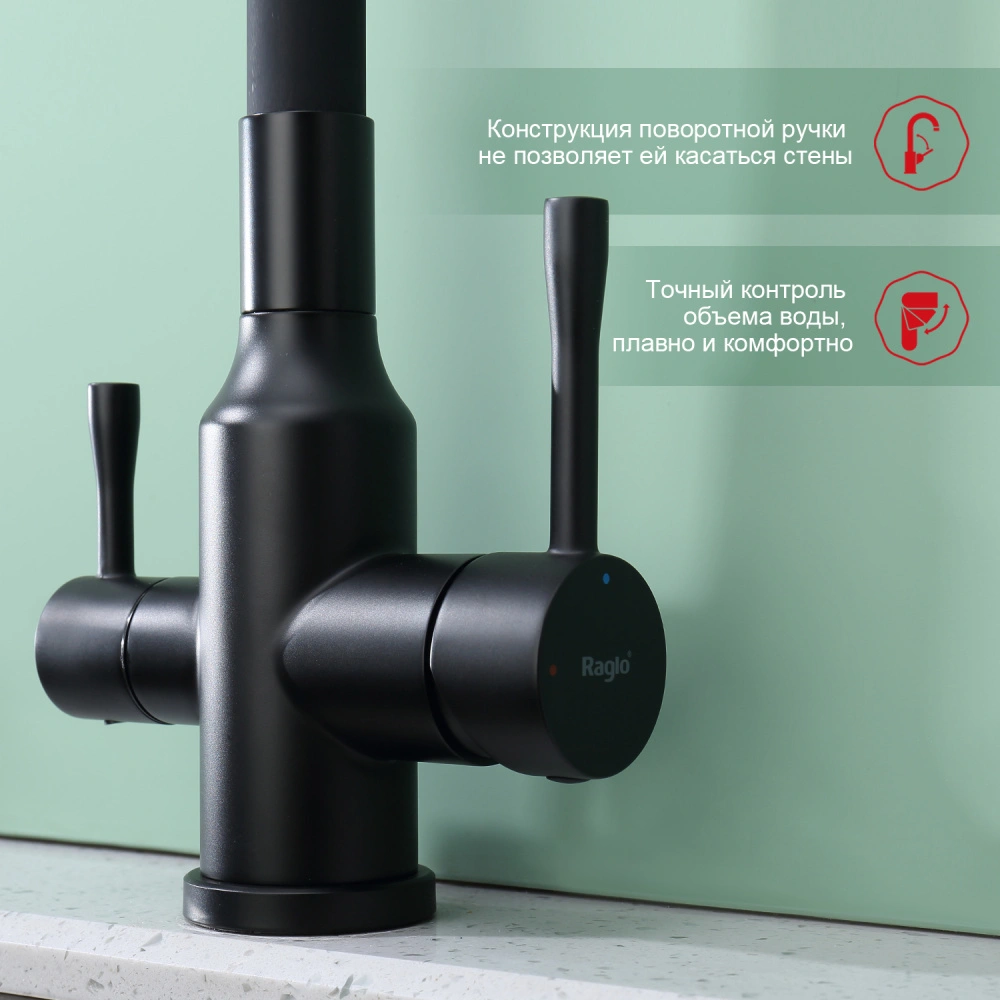 Смеситель для кухни с подключением фильтра Raglo R81.64.06, черный