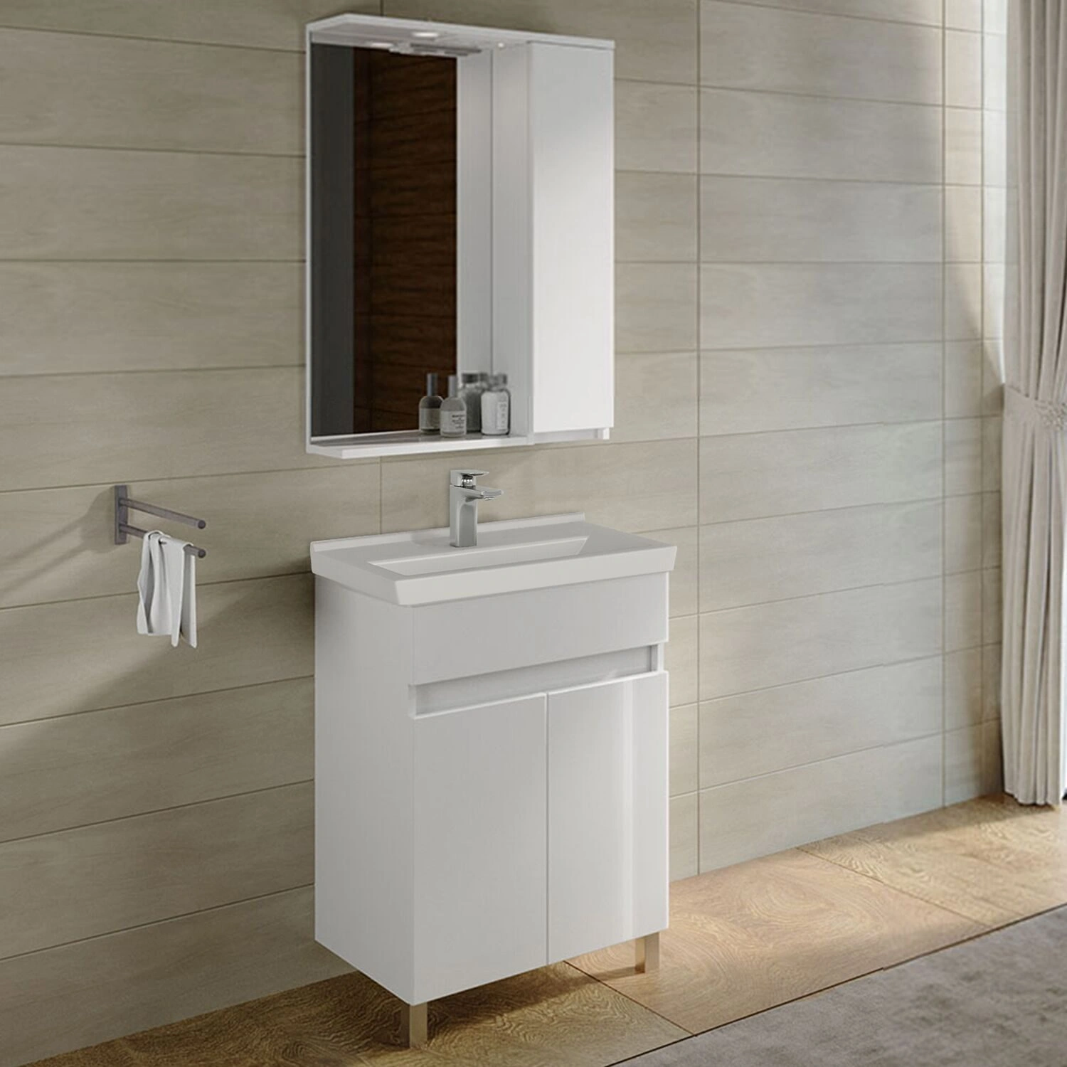 Тумба напольная SanStar Квадро 50 с раковиной Сомо 50 белый