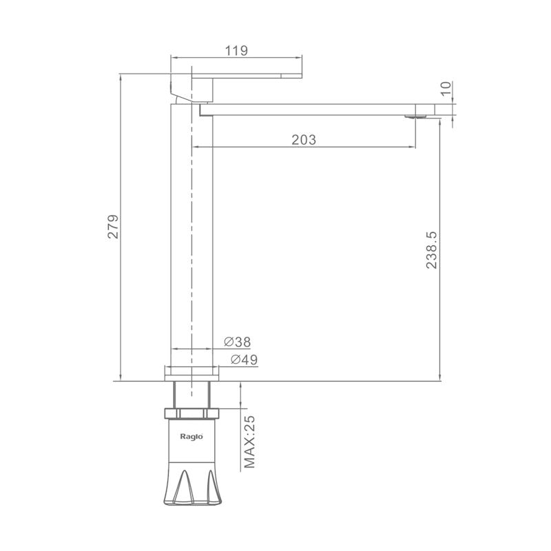 Смеситель для раковины высокий Raglo R10.15.03, золотой сатин от магазина Vanna-Vanna.ru!