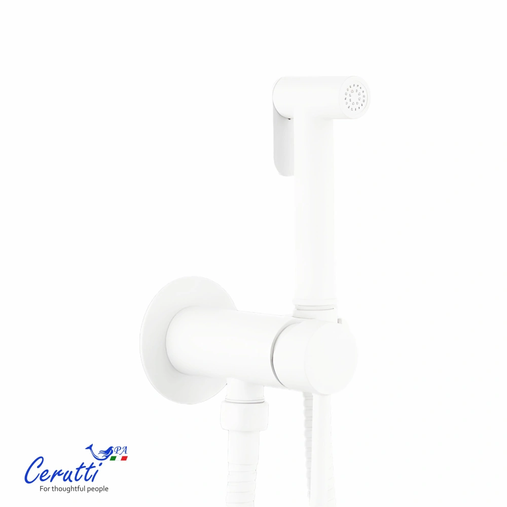 Смеситель с гигиеническим душем Ceruttispa Брайс SHW (BRAIES SHW) из латуни с шлангом 120 см, цвет белый от магазина Vanna-Vanna.ru!