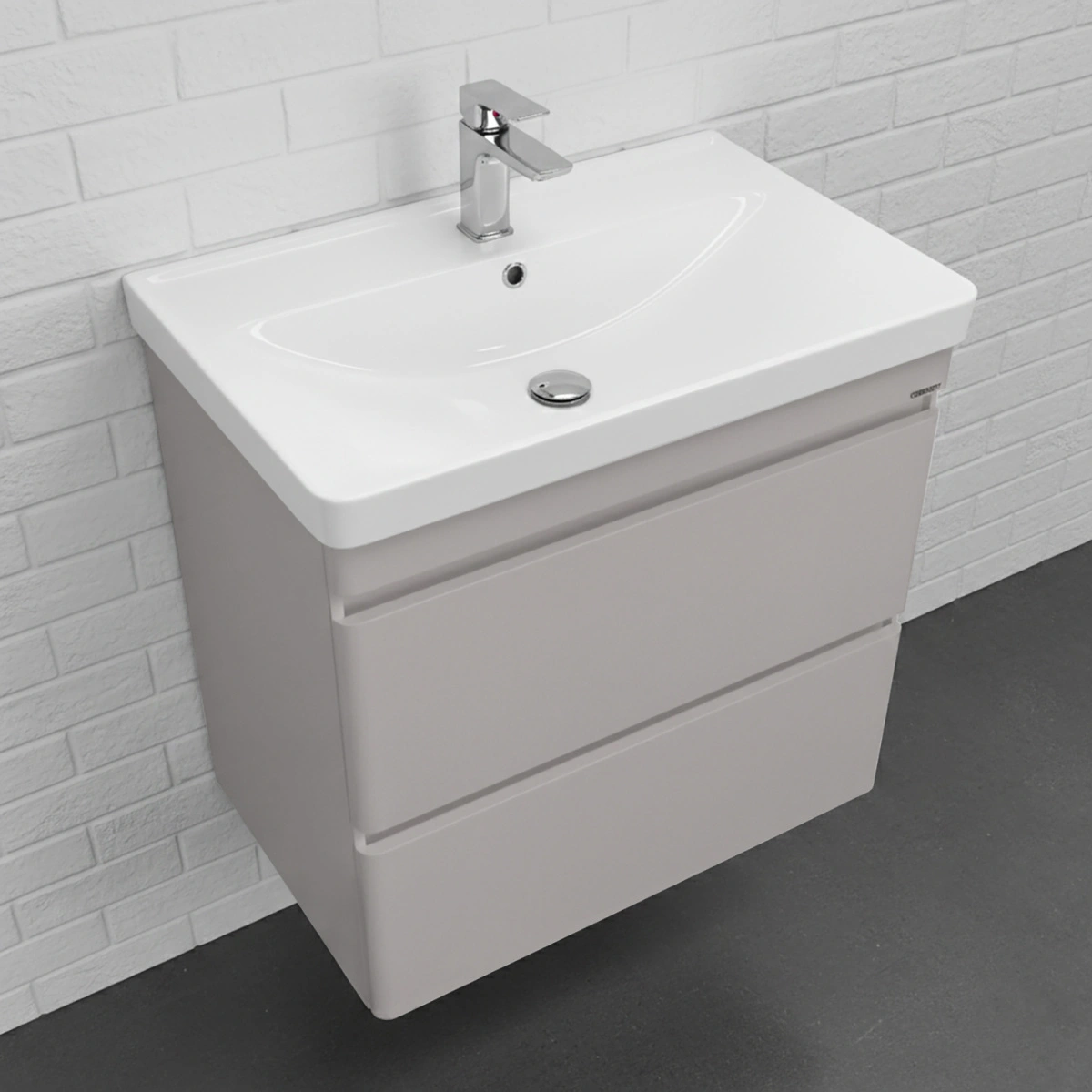 Тумба подвесная Comforty Енисей-70П2 серый шелк c раковиной 4470 от магазина Vanna-Vanna.ru!