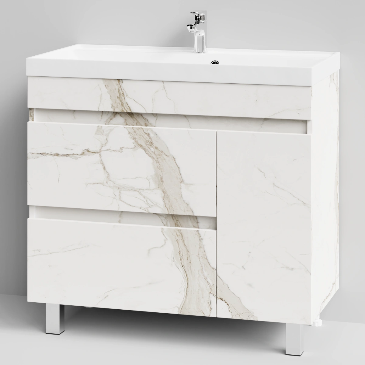 Тумба с раковиной Vod-ok Бест 90 правая дверь, напольная, Мрамор Белый натур милк от магазина Vanna-Vanna.ru!