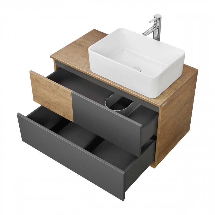 Тумба подвесная Aquaton Терра 85 с раковиной Лола 60, дуб кантри, антрацит от магазина Vanna-Vanna.ru!