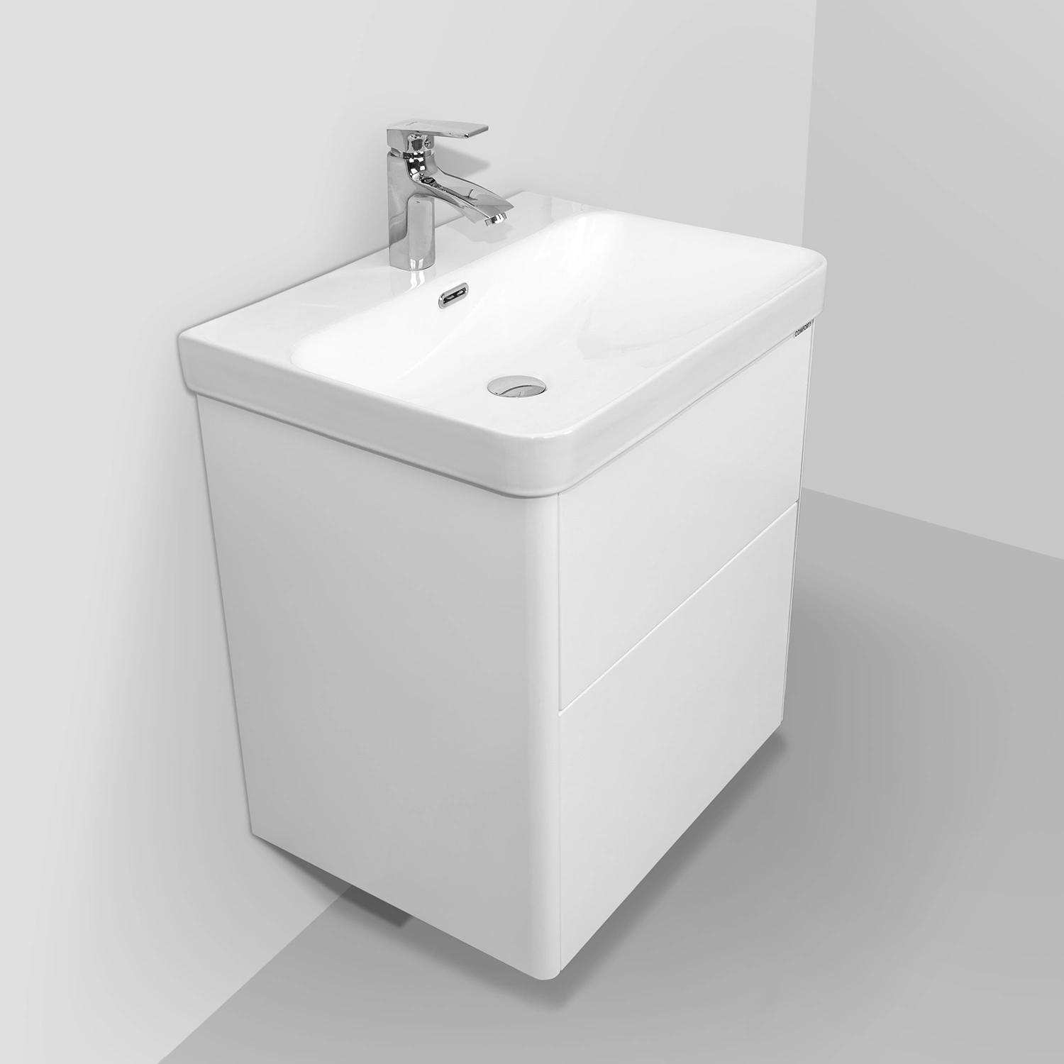 Тумба подвесная Comforty Сенеж-60 белый глянец с раковиной CF19595BX-60 от магазина Vanna-Vanna.ru!