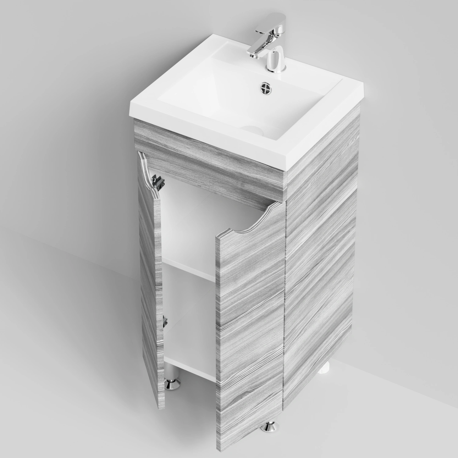 Тумба с раковиной Vod-ok Смайл 40 напольная, Лиственница структурная контрастно-серая