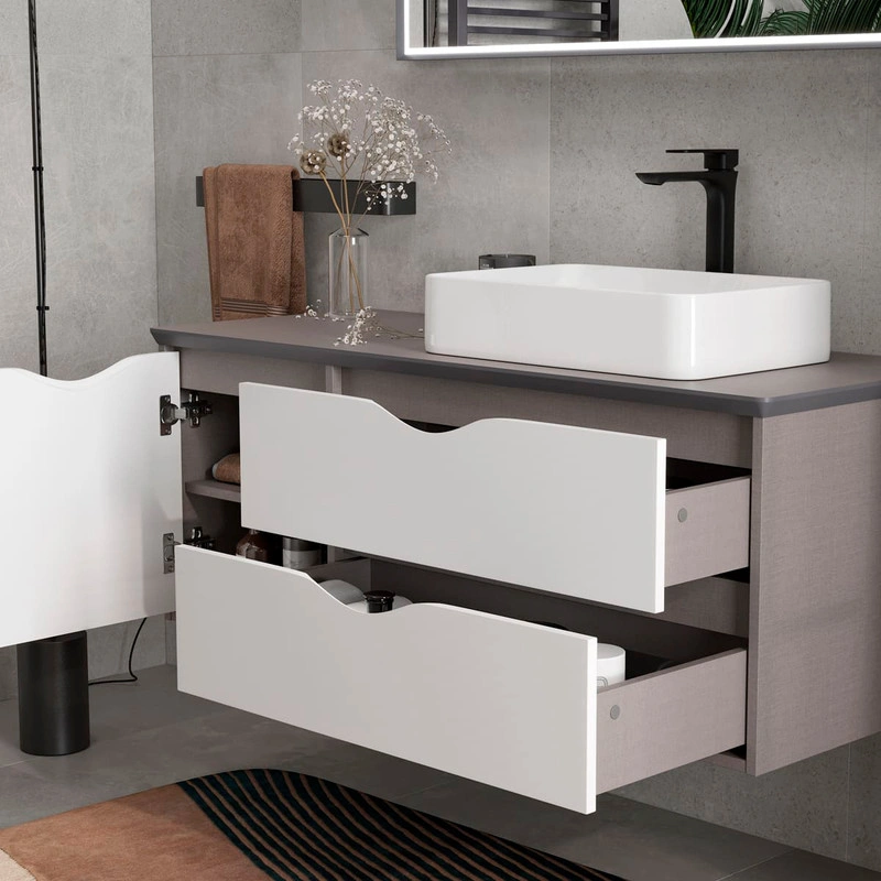 Тумба подвесная EQUIL Smile 40/80 со столешницей 120, 2 ящика, белый/лен антрацит от магазина Vanna-Vanna.ru!