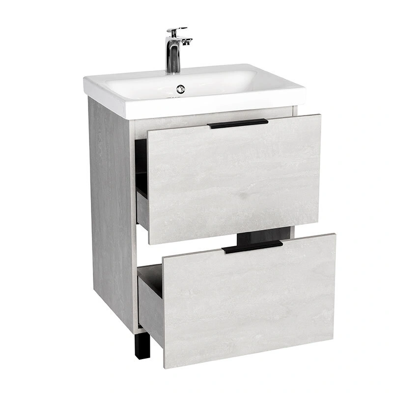 Тумба напольная Viant Берлин 60 с раковиной Moduo 60, 2 ящика, цемент от магазина Vanna-Vanna.ru!