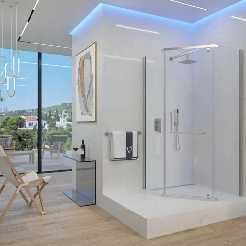 Душевой уголок Veconi RV36-100-01-C5 100х100 пятиугольный, без поддона, прозрачное стекло от магазина Vanna-Vanna.ru!