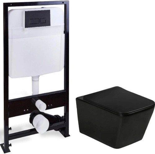 Унитаз подвесной SantiLine SL-5004MB+SL-04 с инсталляцией и кнопкой, черный от магазина Vanna-Vanna.ru!