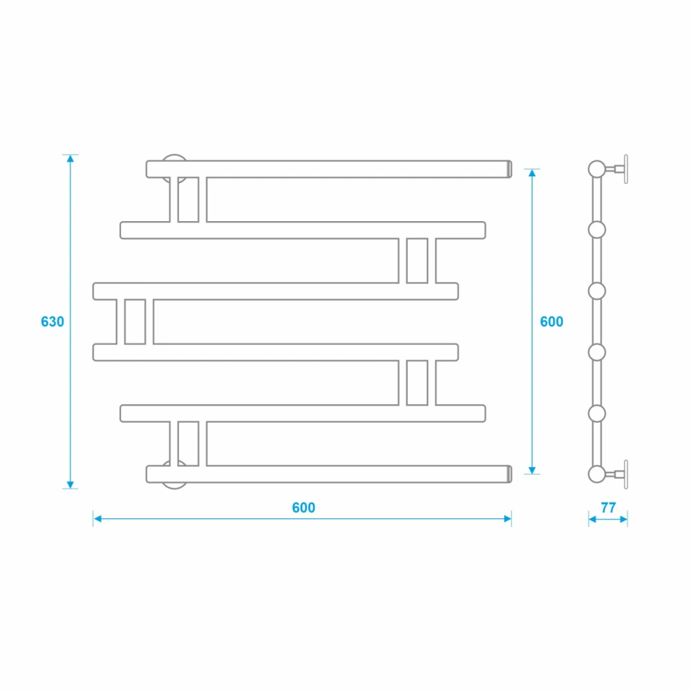 Полотенцесушитель водяной Energy Modern 600x500 белый матовый, нержавеющая сталь AISI304, боковое подключение 1" от магазина Vanna-Vanna.ru!