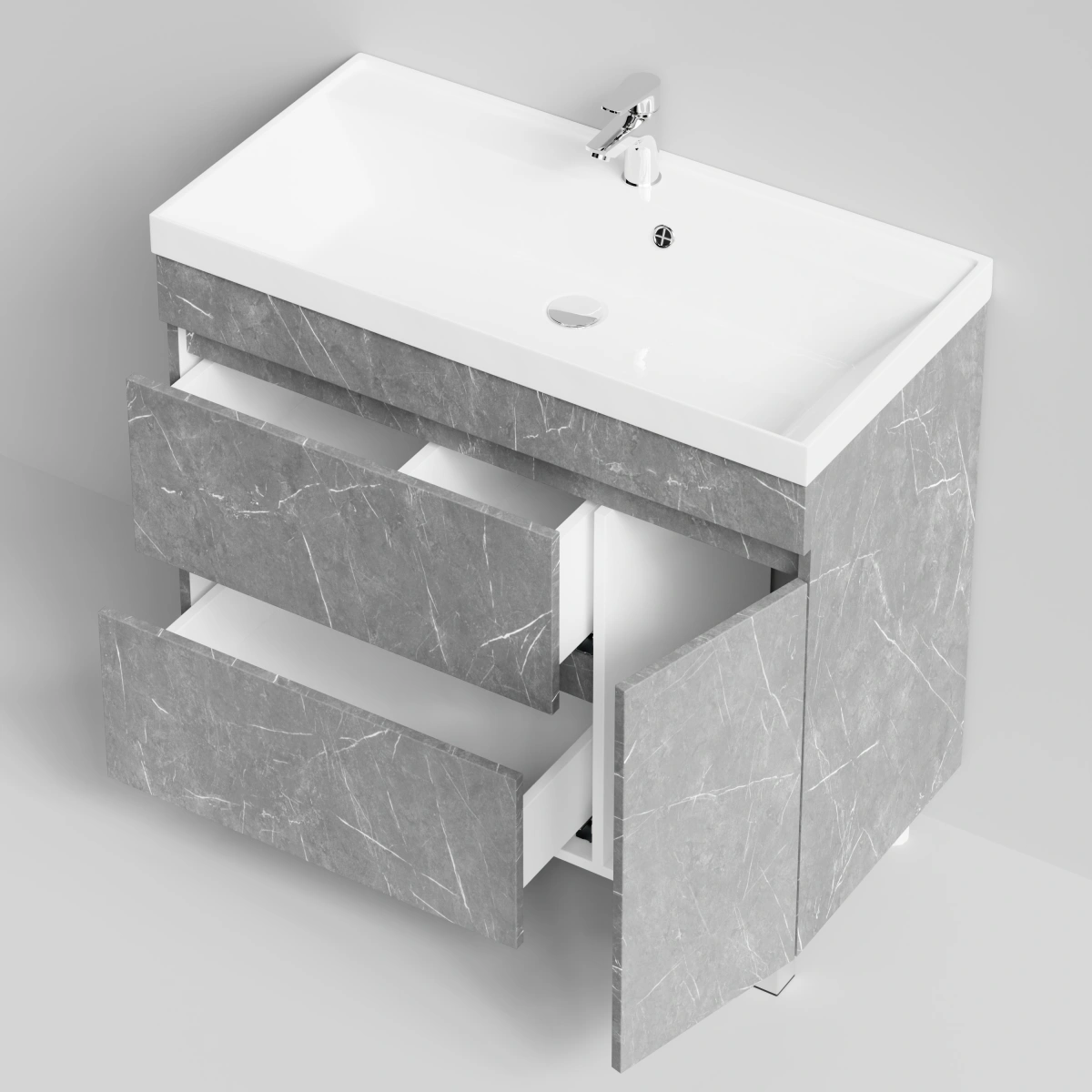 Тумба с раковиной Vod-ok Бест 90 правая дверь, напольная, Мрамор Серый софт тач от магазина Vanna-Vanna.ru!