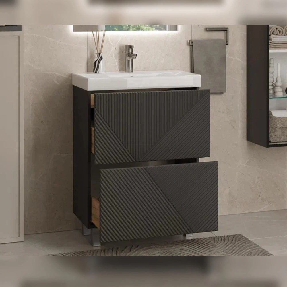 Тумба с раковиной напольная Velvex Edge tn.EDG.9696.60.2Y графит, 60 см от магазина Vanna-Vanna.ru!