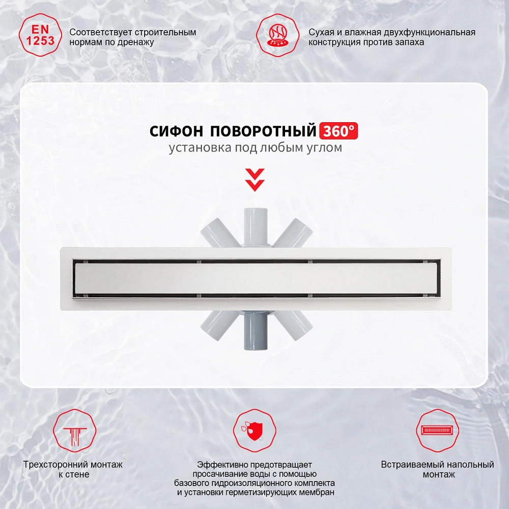 Душевой лоток (двухсторонняя решетка) Raglo R652.80.05, сатин от магазина Vanna-Vanna.ru!