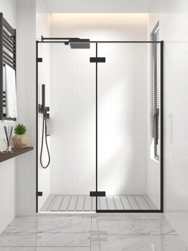 Душевая дверь распашная Veconi Premium Alassio B, 1300х2000, черный матовый, стекло прозрачное осветленное от магазина Vanna-Vanna.ru!