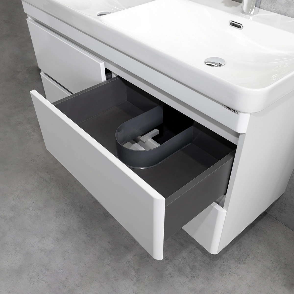 Тумба подвесная Comforty Енисей-120 белый глянец c раковиной CF19595BX-120D от магазина Vanna-Vanna.ru!