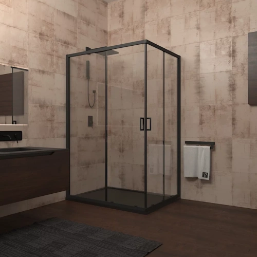 Душевой угол Veconi Rovigo RV-14, 1200x1000x1950, черный, стекло прозрачное