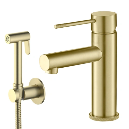 Смеситель для раковины с гигиеническим душем Timo Saona 2360/17G золото матовое от магазина Vanna-Vanna.ru!