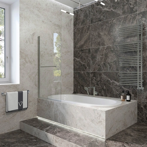 Шторка на ванну Veconi Palau PL-79GR, 70x150, брашированный графит, стекло прозрачное от магазина Vanna-Vanna.ru!
