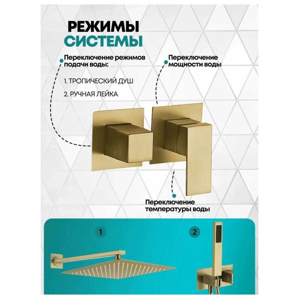 Душевая система встраиваемая (без излива) Grocenberg GB5080MG, матовое золото от магазина Vanna-Vanna.ru!