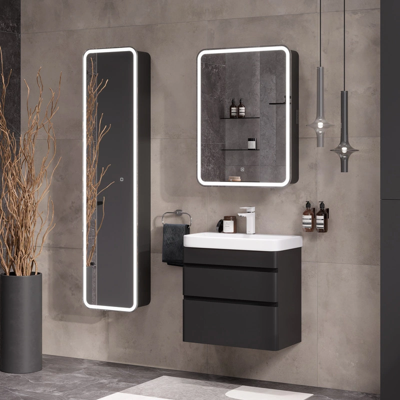 Тумба EQUIL Eltoro с раковиной Nice 60 подвесная, 2 ящика, черный софт